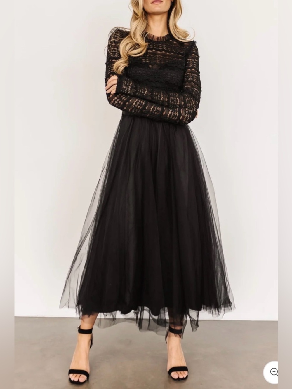 Baltic Born Black Long Sleeve Midi Dress with Tulle Skirt